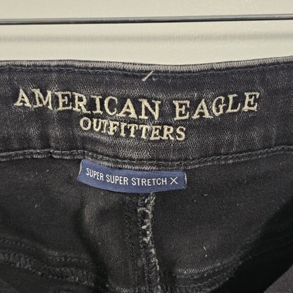 American Eagle Hi-Rise Shortie Denim Lace Front Shorts Black Size 14 Stretch - Picture 3 of 7